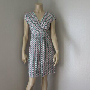 Boden Green & White Jersey V-Neck Sleeveless Mini Floral Pockets Dress 6P